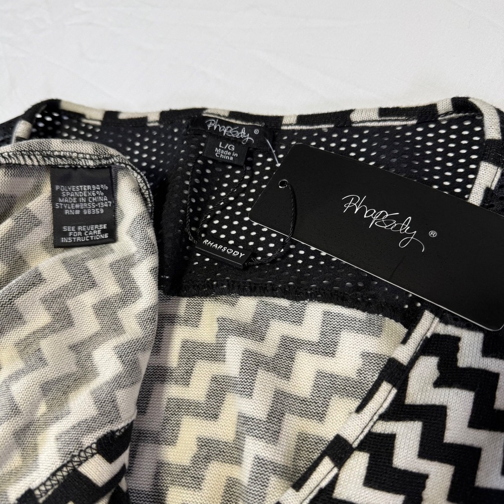 NWT Rhapsody Black‎  Chevron Cocktail Dress Evening Dressy Women's Size Large - Picture 4 of 6